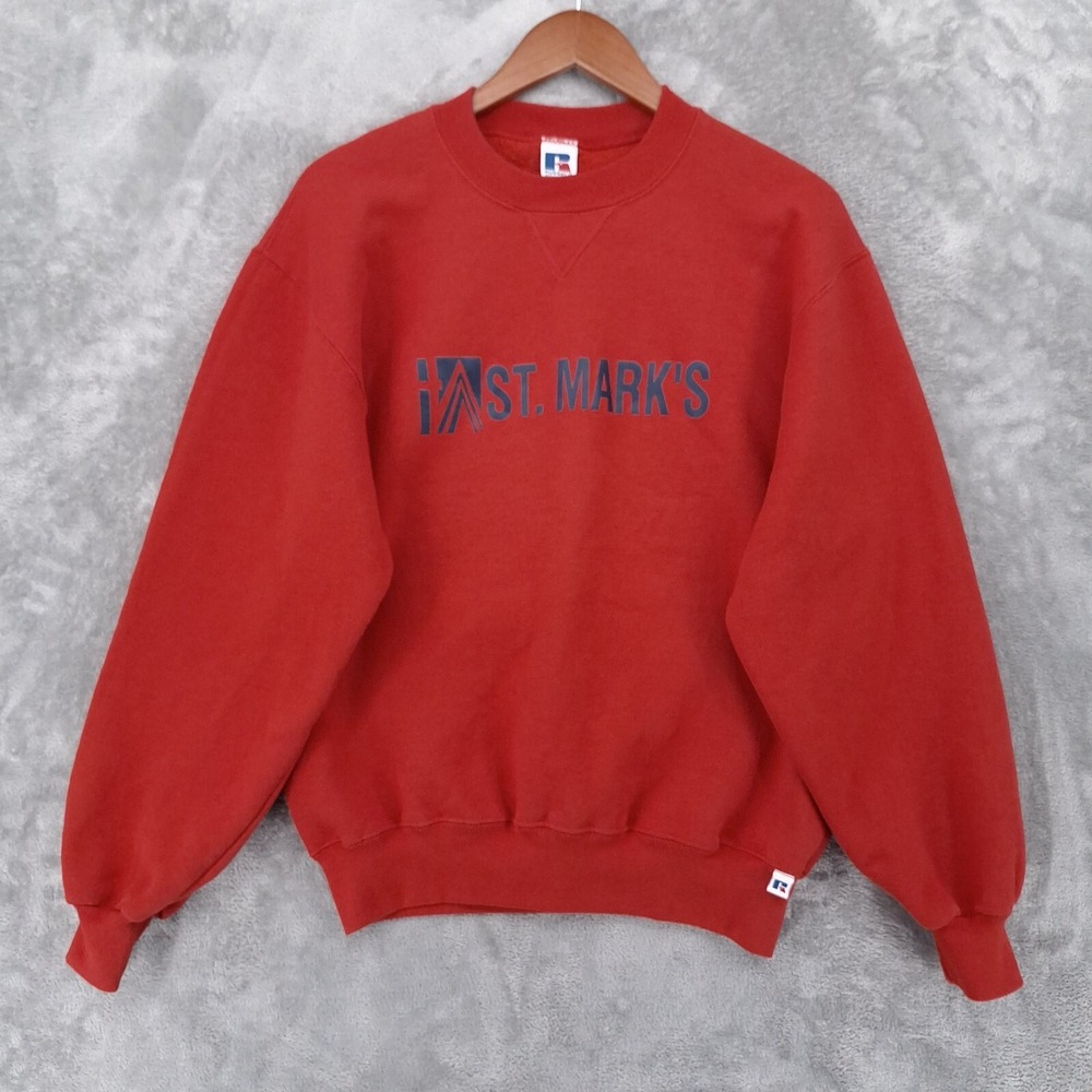 Vintage Russell Athletic Sweatshirt Mens Medium M Red St Marks College USA 90s